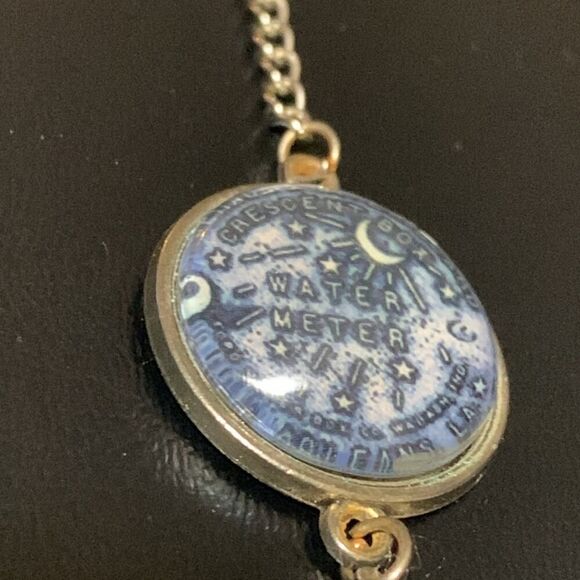 Vintage Lousiana Water Meter Chain Bracelet NOLA Crescent Box Silver Blue 8-10"L - Picture 10 of 12